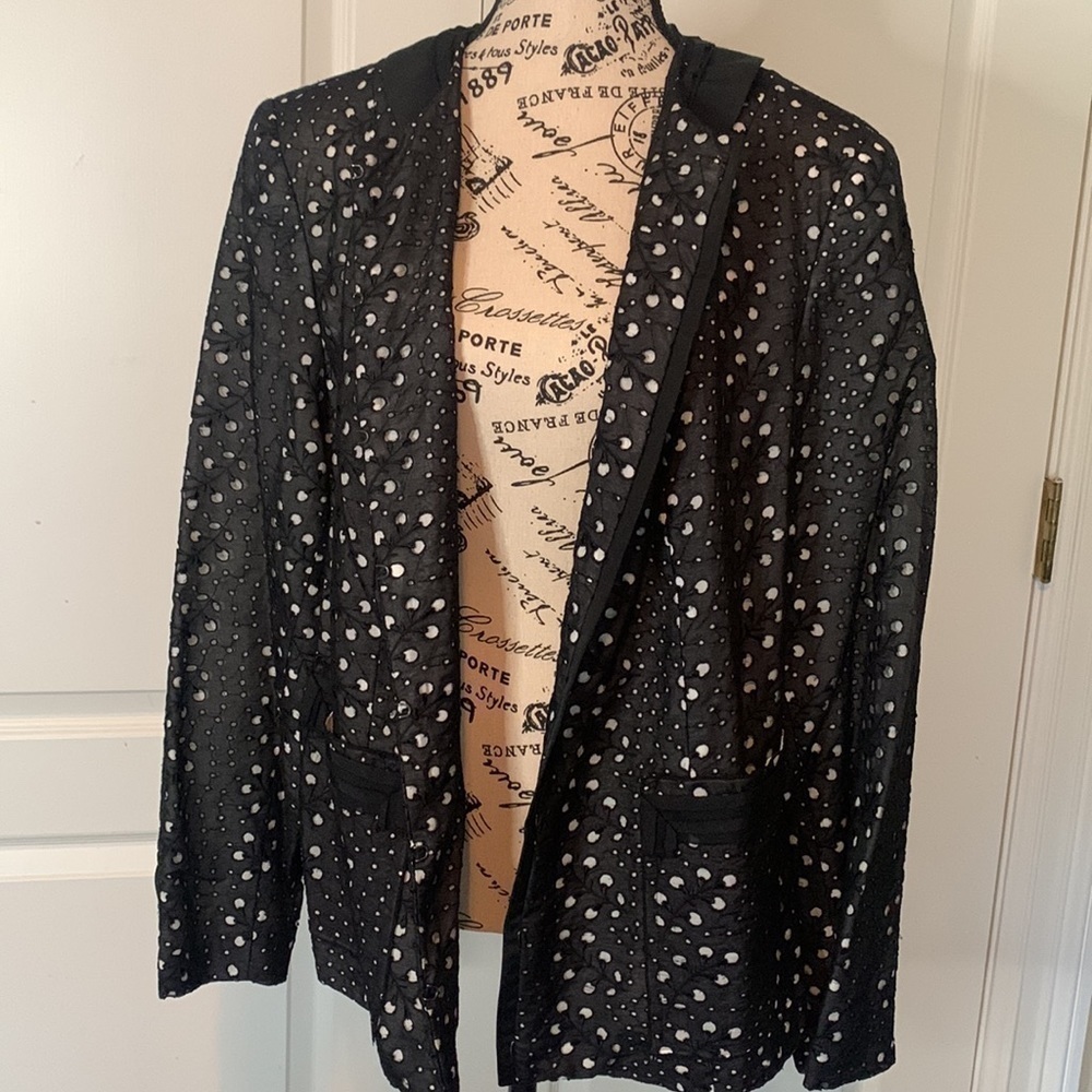 Elie Tahari Black and White Eyelet Blazer- 1X